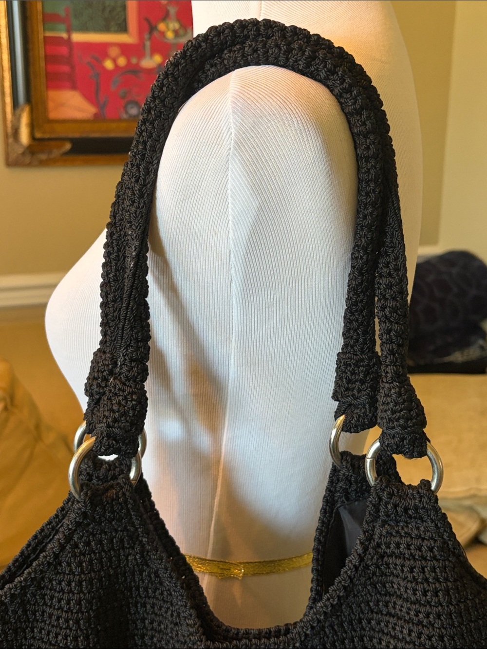 The Sak Black Crochet Shoulder Bucket Bag with silver Ring Accents - Picture 3 of 13